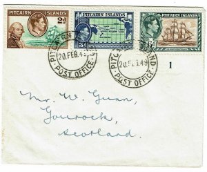 Pitcairn Island 1949 cover to Scotland, 6d plate number