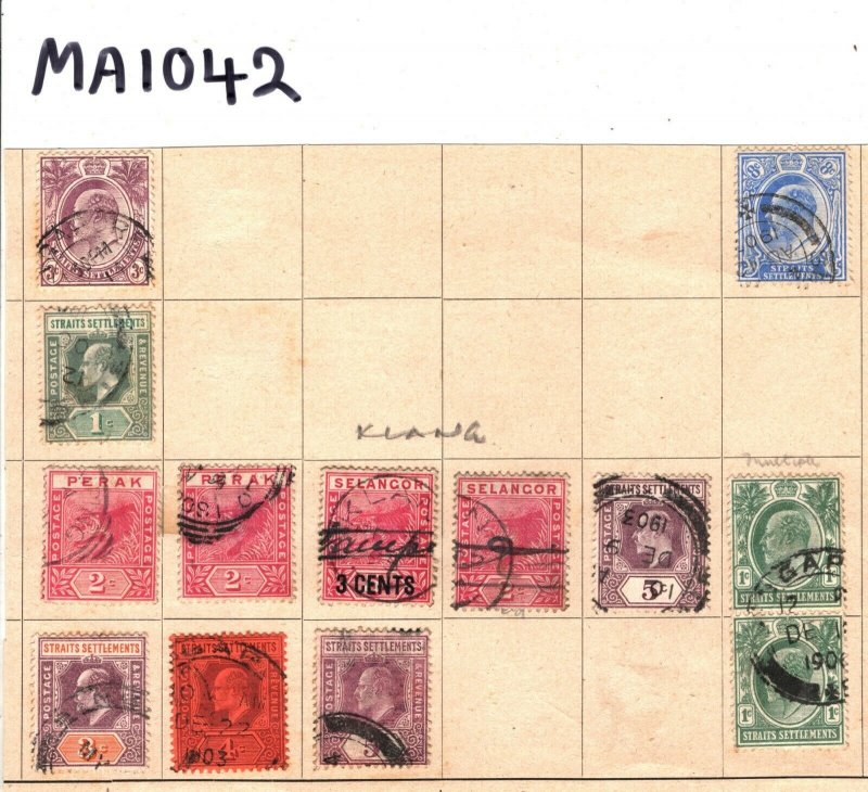 MALAYA Stamps{13} KEVII Straits SELANGOR Tiger *Klang* Page ex Collection MA1042