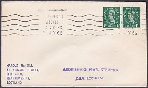 GB SCOTLAND 1966 cover DEV. LOCHFYNE, ARDRISHAIG MAIL STEAMER cachet........x974 