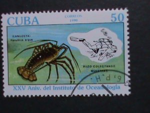 ​CUBA-VERY OLD CUBA-FISHING BOAT AND LOBSTER STAMPS USED- VERY FINE