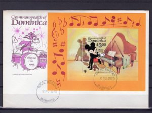 Dominica 1979 DISNEY MICKEY MOUSE PLAYING PIANO s/s Perforated in Official FDC