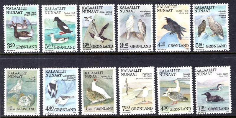 Greenland 177-188 Birds MNH VF