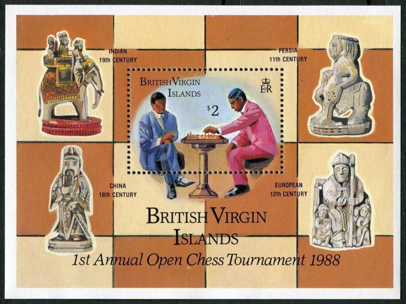 British Virgin 607, MNH. Mi 620 Bl.48. 1st Annual Open Chess Tournament, 1988.