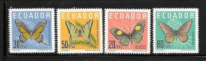 ECUADOR Sc 680-3 NH ISSUE OF 1961 - BUTTERFLIES - (JS23)