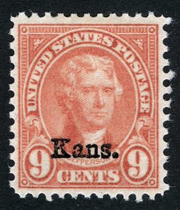 US Sc 667 Light Rose 9¢ 1929 Kans. Ovp't Original Gum Lightly Hinged