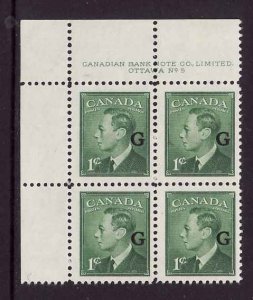 Canada id#3965a - Sc#o16-plate block#5-UL-1c green KGVI G-NH-1950-