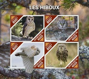 Niger 2019 MNH Birds on Stamps Owls Lesser Sooty Owl Barn Owl Eagle-Owl 4v M/S