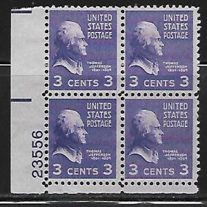 #807 Presidential  Lower Left Plate Block #23556 F VF NH DCV=$.50