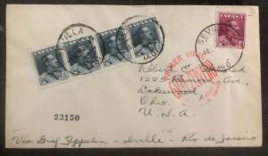 1930 Seville Spain Graf Zeppelin First Flight Cover to Rio Janeiro Brazil L127