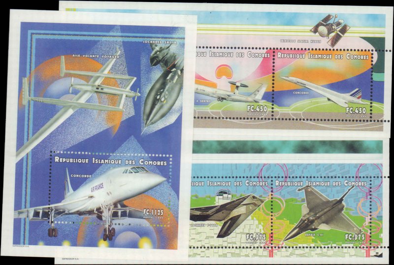 Comoro Islands #938-940, Complete Set(3), 1999, Aviation - Airplanes, Never H...