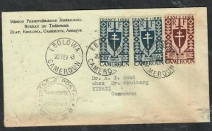 CAMEROUN 1943 CENSOR 10CX2+80C  COVER EBOLOWA TO TIBATI  P0229H