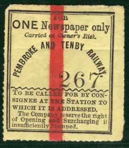 GB Wales P&TR RAILWAY ONE Newspaper Stamp Pembroke & Tenby Mint MNG PIW60