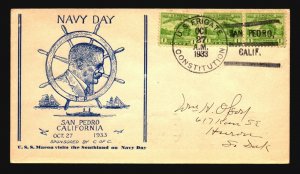 USS Macon 1933 Crosby Navy Day Cachet / USS CON 10.27.33 - Z18815