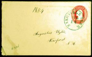 3c Red 1854 & 1855 Embossed Envelopes Both Sent to Augustus Wylie 2 Rare items