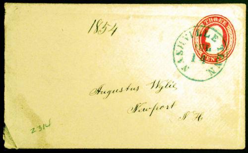 3c Red 1854 & 1855 Embossed Envelopes Both Sent to Augustus Wylie 2 Rare items