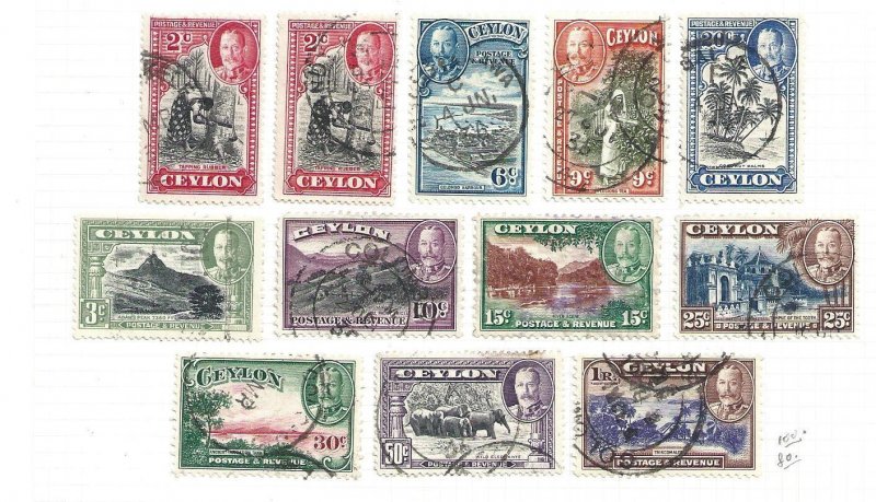 1935-36 CEYLON - SG 368/378 11 values USED