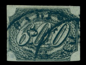 BRAZIL 1844  INCLINADOS  600reis black  Scott # 13 used VF aspect - RARE