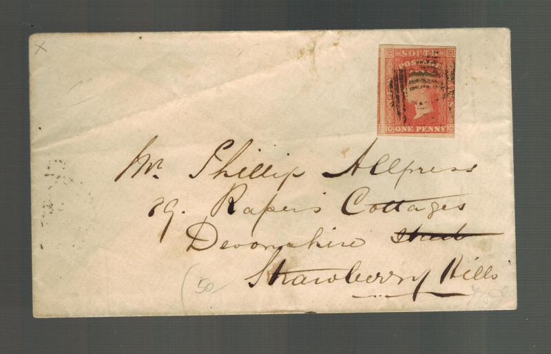 1853 New South Wales NSW Australia cover to STrawberry Hill # 23 Imperf