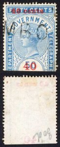 Ceylon BFT55 40c  (Type T50) on 50c Blue Telegraph Cat 11 pounds