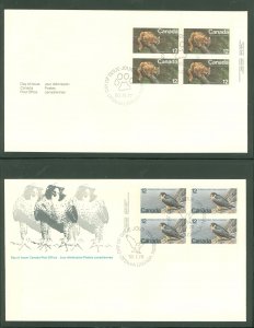 Canada 732/752 1977-78 2 U/A plate block FDCs; Endangered Wildlife, Eastern Cougar, Perigrine Falcon