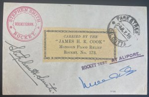 1938 Calcutta India Experimental Rocket Flight cover Alipore James Cook Carried 