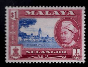 MALAYA-Selangor Scott 110 MH* $1  stamp MH* from 1957-60 set