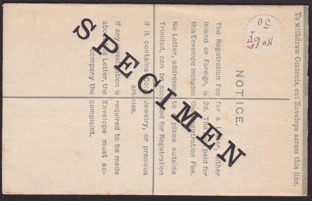 TRINIDAD EVII 2d registered envelope overprinted SPECIMEN..................67580