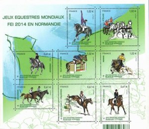 France 2014 World Equestrian Games Horses set of 8 stamps in block MNH
