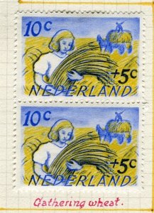 NETHERLANDS; 1949 early Social Fund issue Mint hinged Pair 10c.