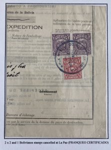 1930s La Paz Bolivia Custom Duty On International Parcel Post Receipt Cover
