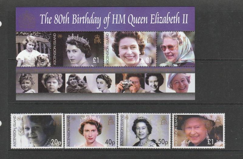 Ascension 2006 80th Birthday QE2 Set & MS UM SG 945/MS949