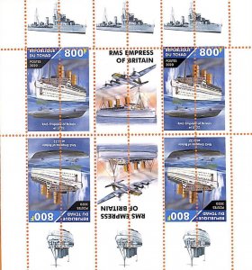A7209 - TCHAD, Error, 2020, MISPERF MINIATURE SHEET: Ships,RMS Empress,Airplanes