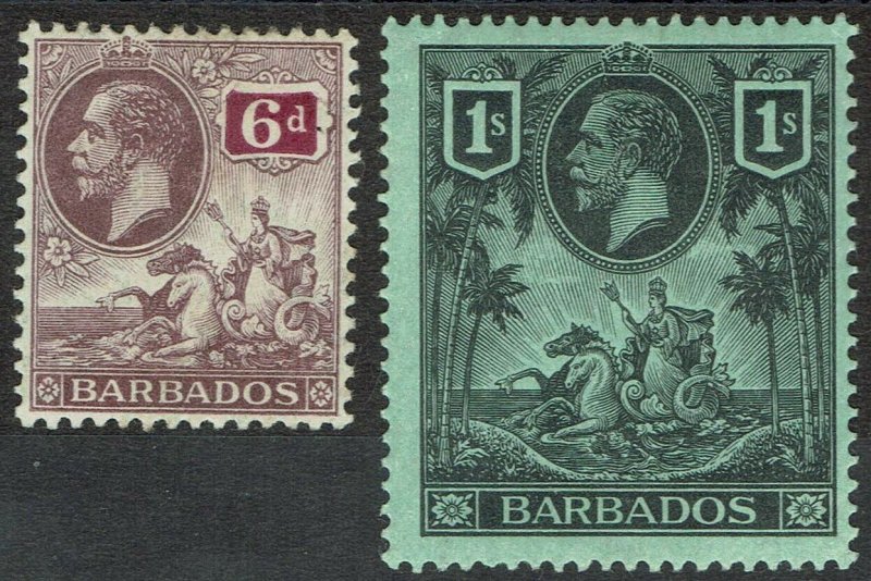 BARBADOS 1912 KGV SEAHORSES 6D AND 1/- 