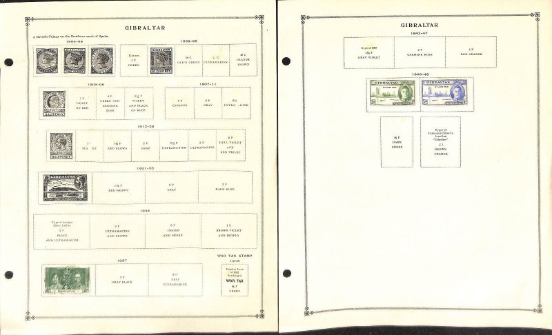 Gibralter Stamp Collection on 6 Scott International Pages, 1886-1947 (BC)