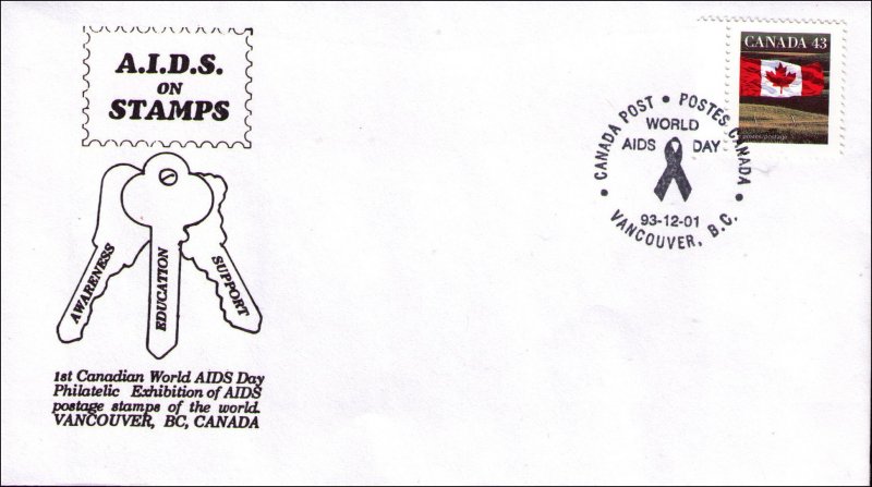 CANADA WORLD AIDS DAY PHILATELIC EXHIBITION VANCOUVER 92-12-01 UNADDRESSED COVER