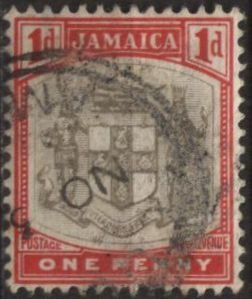 Jamaica 34 (used) 1p arms, carmine & black (1903)