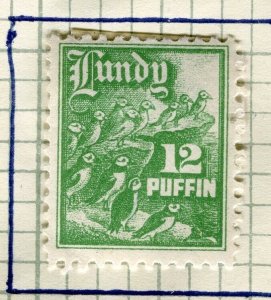 BRITAIN LUNDY; 1929 early Puffin Local issue fine Mint hinged 12p. value