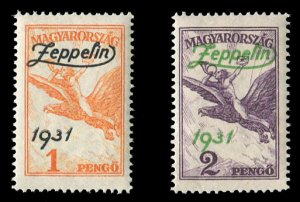 Hungary #C24-25 Cat$160, 1931 Zeppelin, set of two, never hinged