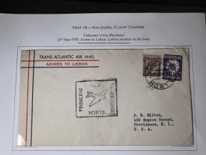1939 Portugal FAM 18 FFC Airmail Cover Azores to Providence RI USA via Lisbon