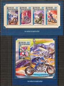Central African Republic 2016 Motorcycles Sheet + S/S MNH