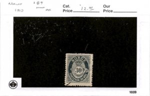 Norway, Postage Stamp, #89 Mint Hinged, 1910 Post Horn (AB)