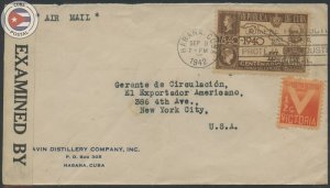 Cuba 1942 Censored Lavin Distillery Company Cover to NYC | CU18568
