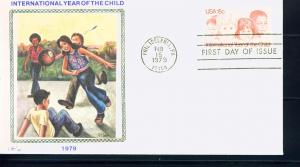 US Sc# 1772 FDC Year of Child Boy Girl Western Silk
