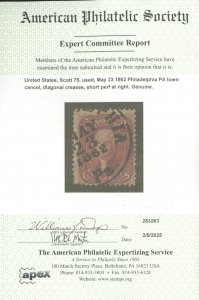 U.S. #75 USED WITH APS CERT