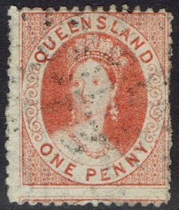 QUEENSLAND 1864 QV CHALON 1D WMK SMALL STAR PERF 12½ X 13 USED