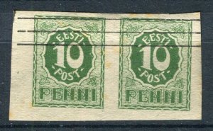 ESTONIA; 1919 early Pictorial Imperf issue fine used 10p. POSTMARK Pair