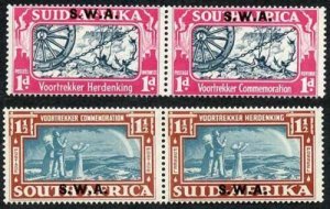 South West Africa SG109/110 1938 KGVI Voortrekker Commemoration Pairs Opt U/M 