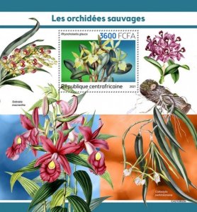 Central Africa - 2021 Wild Orchid Flower - Stamp Souvenir Sheet - CA210803b