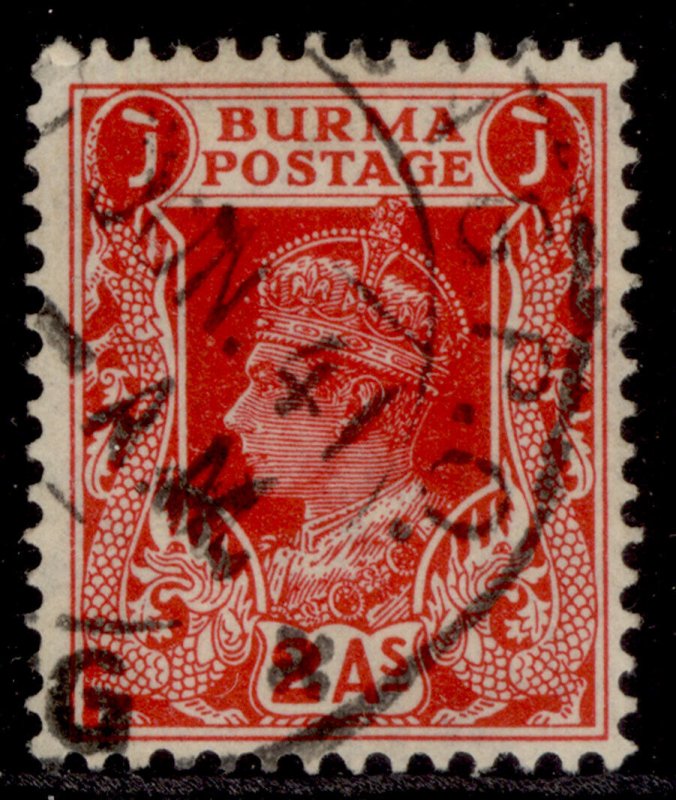 BURMA GVI SG24, 2a carmine, FINE USED.