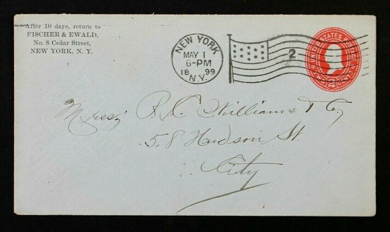 US Stamped Envelope Sc# U365 Entire with 1899 New York , NY Flag Cancel B14-2